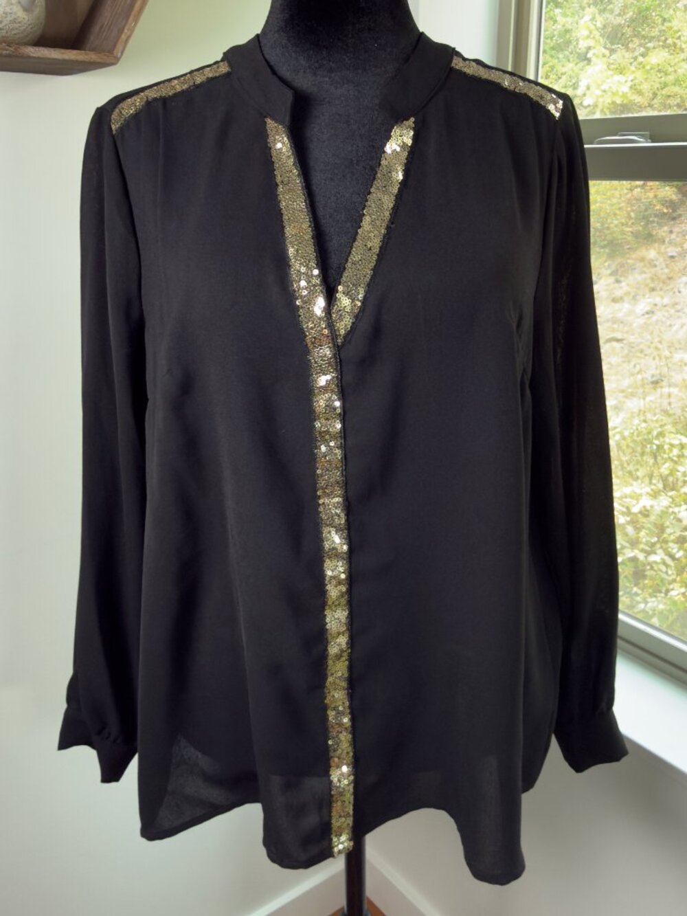 Black & Gold Sequin Blouse - Size L